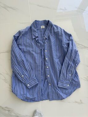 Aritzia Wilfred oversized Blue Striped Casual Button-Down Shirt